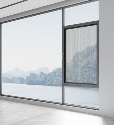 پنجره ی چرخ دار آلومینیومی خاکستری با تهویه بالا پنجره های باز به بیرون