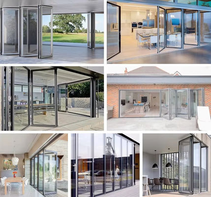 بهره وری انرژی درب تاشو آلومینیومی درب تاشو شیشه ای با پروفایل ضخیم