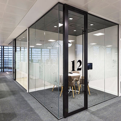 صوتی ضد سر و صدا دفتر شیشه ای دیوار پارتیشن پودر پوشانده آلومینیوم پروفایل با درب