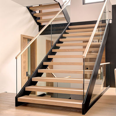 نرده پله شیشه ای با پروفیل آلومینیومی U شکل با فریم ریل دستی و گیره شیشه ای